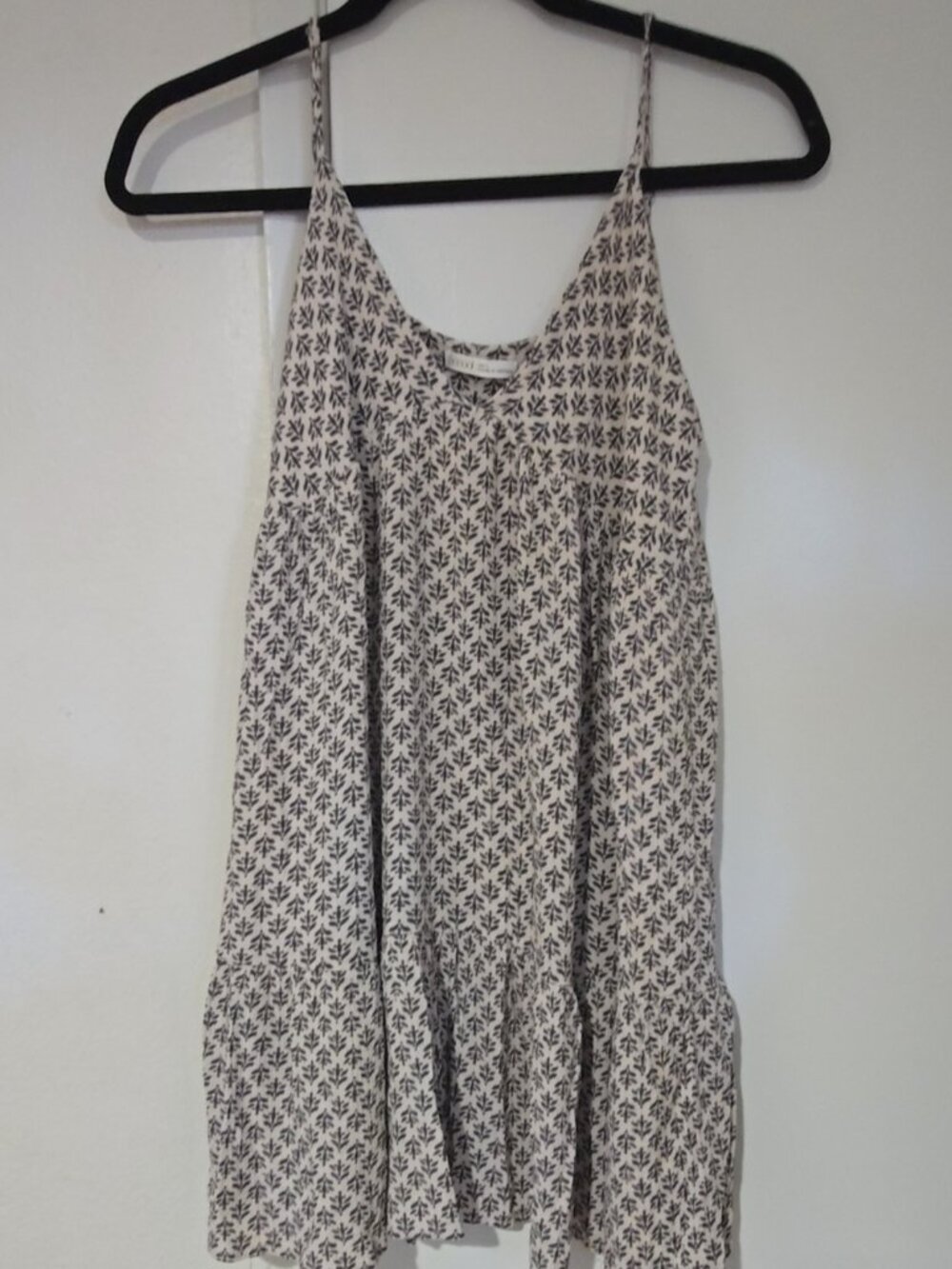 Bécool Tiered Babydoll Cami Dress Cream Leaf Print Size L